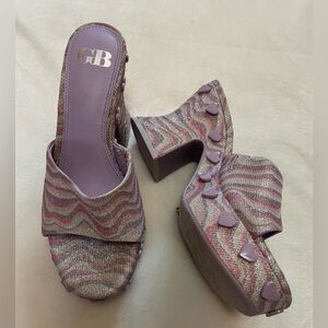 Gianni Bini Pink Purple Retro Zigzag Sparkle Disco Heart Platform Heels